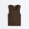 T-shirt z prążkowanego materiału z szerokimi ramiączkami, bawełna i modal T-shirt z prążkowanego materiału z szerokimi ramiączkami, bawełna i modal