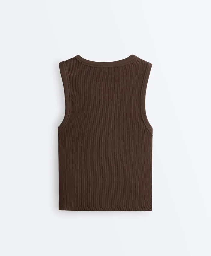 T-shirt z prążkowanego materiału z szerokimi ramiączkami, bawełna i modal T-shirt z prążkowanego materiału z szerokimi ramiączkami, bawełna i modal