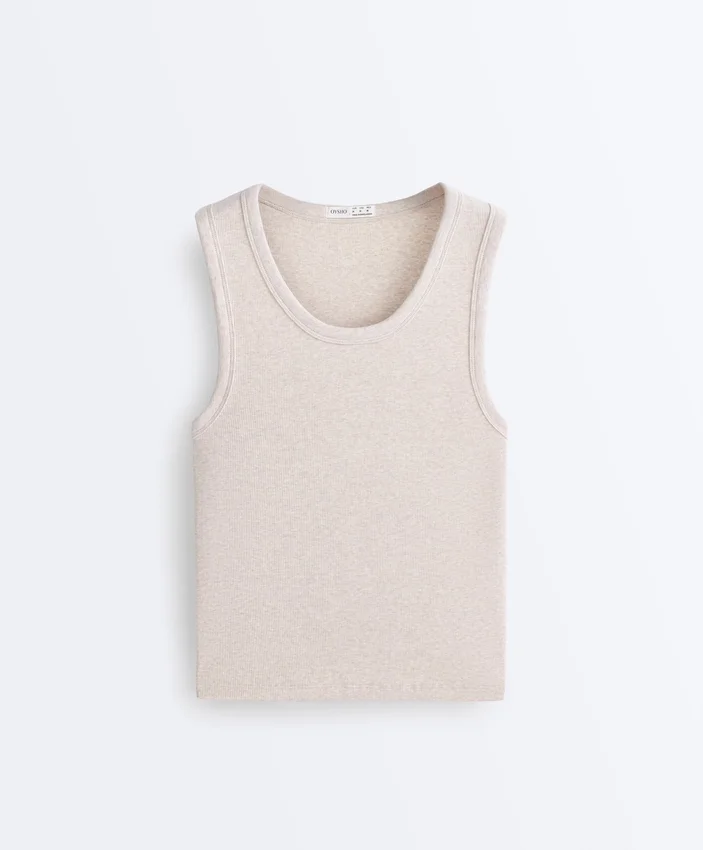 T-shirt z prążkowanego materiału z szerokimi ramiączkami, bawełna i modal T-shirt z prążkowanego materiału z szerokimi ramiączkami, bawełna i modal