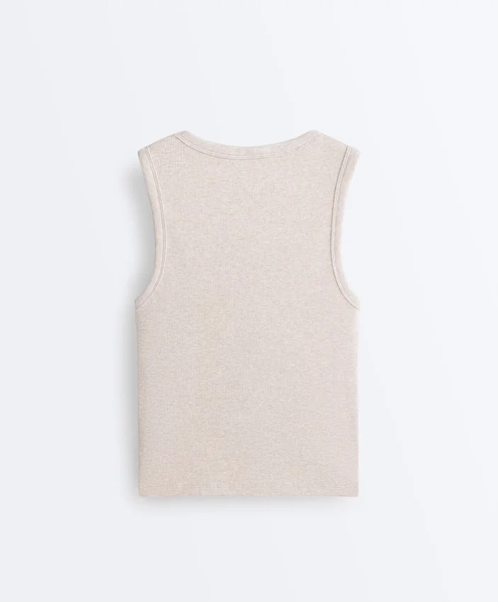 T-shirt z prążkowanego materiału z szerokimi ramiączkami, bawełna i modal T-shirt z prążkowanego materiału z szerokimi ramiączkami, bawełna i modal