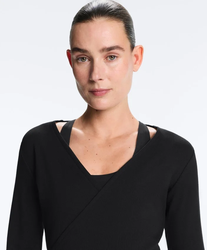 T-shirt z przodu zakładany, z dzianiny prążkowanej z mieszanki bawełny T-shirt z przodu zakładany, z dzianiny prążkowanej z mieszanki bawełny
