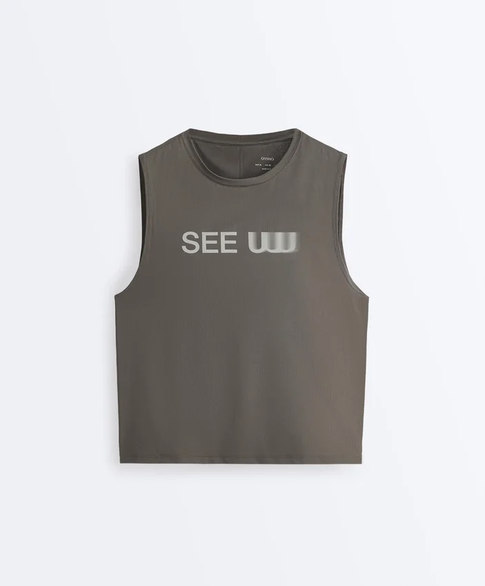 Techniczny T-shirt bez rękawów z nadrukiem Techniczny T-shirt bez rękawów z nadrukiem