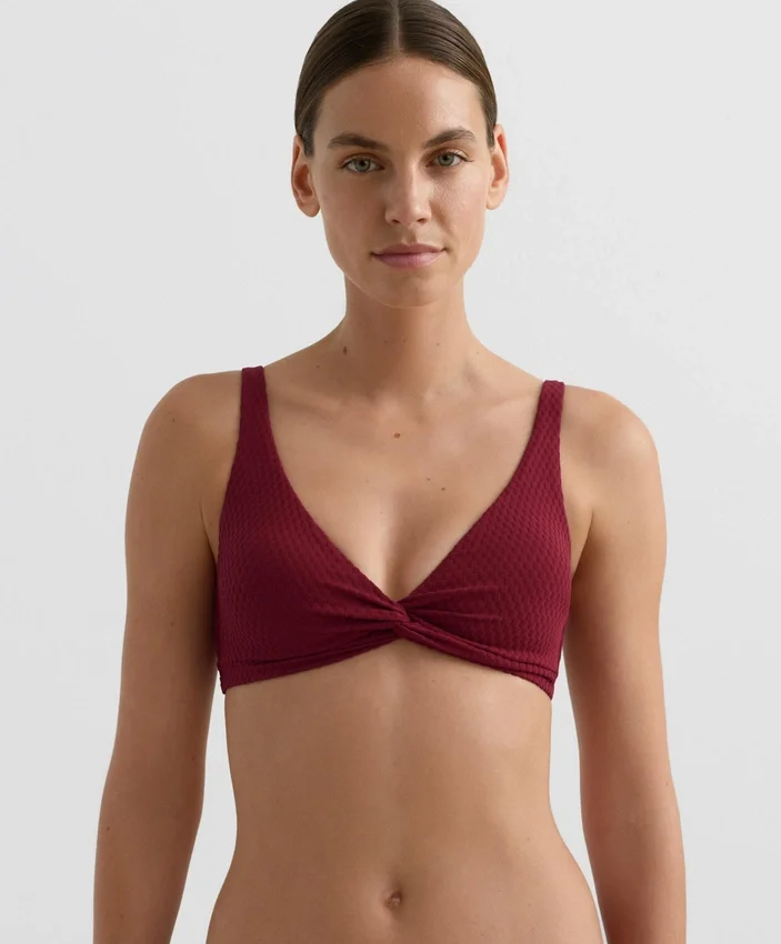 Top bikini typu halter z tkaniny żakardowej w drobną kratkę Top bikini typu halter z tkaniny żakardowej w drobną kratkę