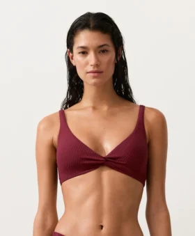 Top bikini typu halter z tkaniny żakardowej w drobną kratkę