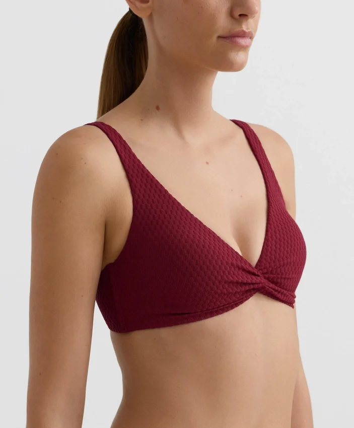 Top bikini typu halter z tkaniny żakardowej w drobną kratkę Top bikini typu halter z tkaniny żakardowej w drobną kratkę