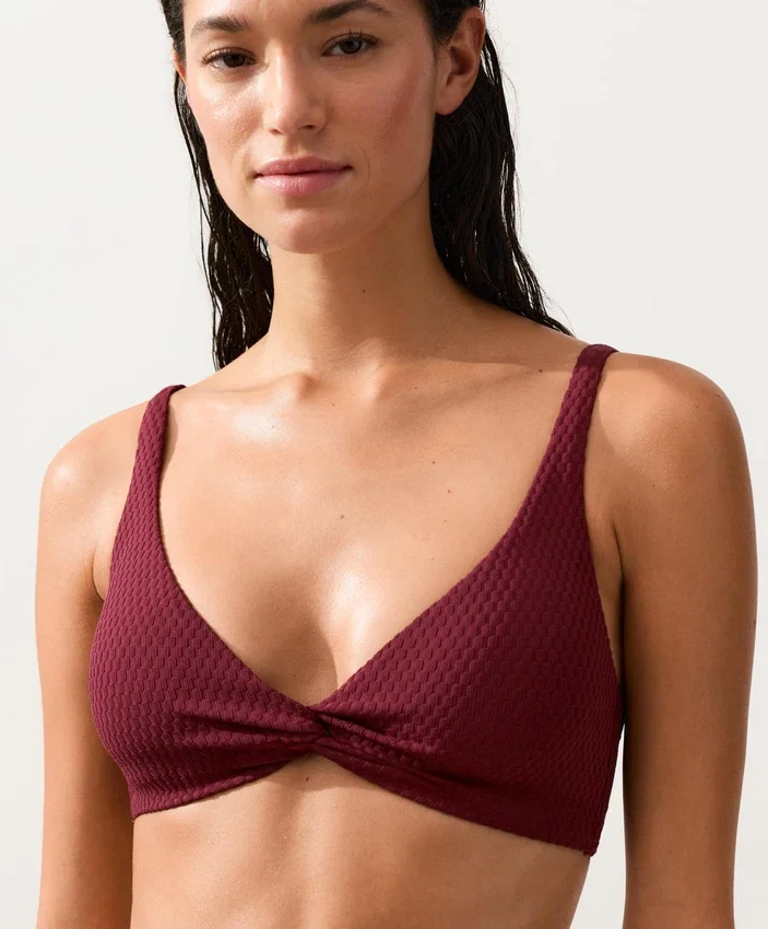 Top bikini typu halter z tkaniny żakardowej w drobną kratkę Top bikini typu halter z tkaniny żakardowej w drobną kratkę