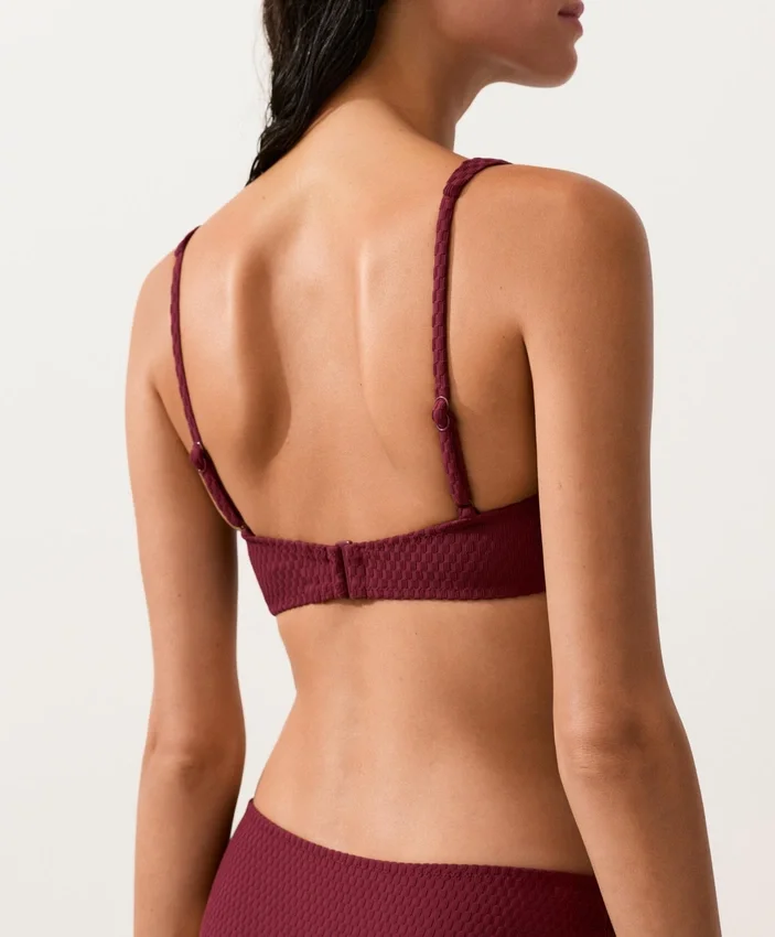 Top bikini typu halter z tkaniny żakardowej w drobną kratkę Top bikini typu halter z tkaniny żakardowej w drobną kratkę