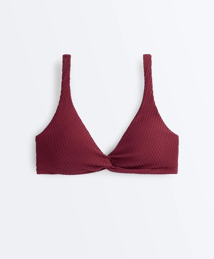 Top bikini typu halter z tkaniny żakardowej w drobną kratkę Top bikini typu halter z tkaniny żakardowej w drobną kratkę