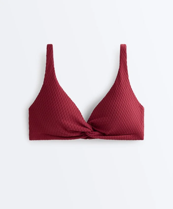 Top bikini typu halter z tkaniny żakardowej w drobną kratkę Top bikini typu halter z tkaniny żakardowej w drobną kratkę