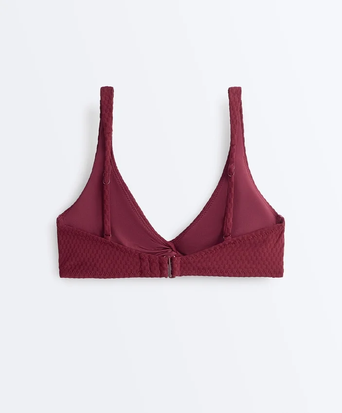 Top bikini typu halter z tkaniny żakardowej w drobną kratkę Top bikini typu halter z tkaniny żakardowej w drobną kratkę