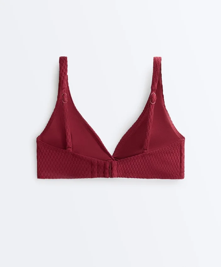 Top bikini typu halter z tkaniny żakardowej w drobną kratkę Top bikini typu halter z tkaniny żakardowej w drobną kratkę