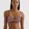 Top bikini w trójkąt z teksturowanego materiału w paski Top bikini w trójkąt z teksturowanego materiału w paski