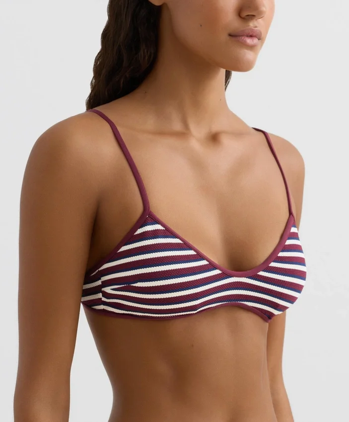 Top bikini w trójkąt z teksturowanego materiału w paski Top bikini w trójkąt z teksturowanego materiału w paski