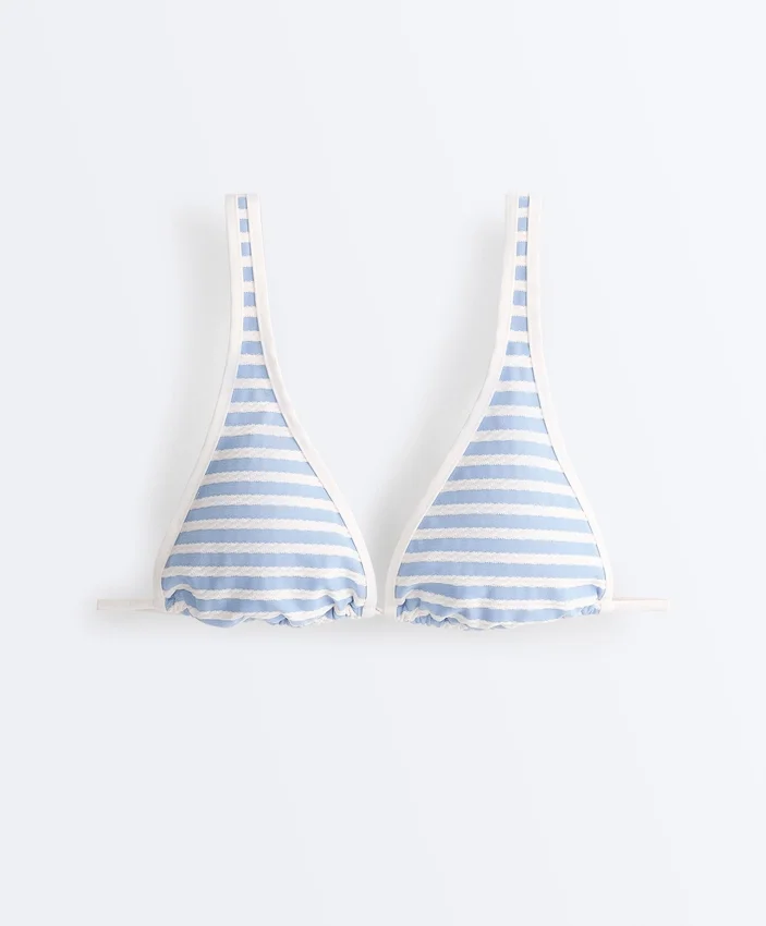 Top bikini z trójkątnymi miseczkami, w paski, z wiązaniem na szyi Top bikini z trójkątnymi miseczkami, w paski, z wiązaniem na szyi