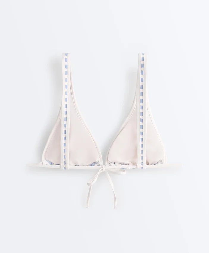 Top bikini z trójkątnymi miseczkami, w paski, z wiązaniem na szyi Top bikini z trójkątnymi miseczkami, w paski, z wiązaniem na szyi