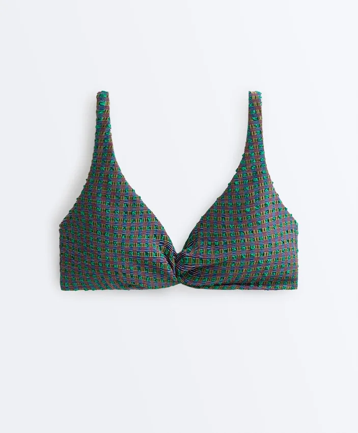 Top bikini z wiązaniem na szyi w kratkę Top bikini z wiązaniem na szyi w kratkę